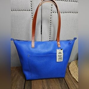 Portland Leather Goods Large Leather Zippered Tote Astro Blue